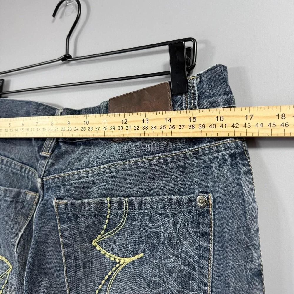 Marc Ecko Jeans Mens 34x32 Blue Medium Wash Denim Bootcut Embroidered Pockets